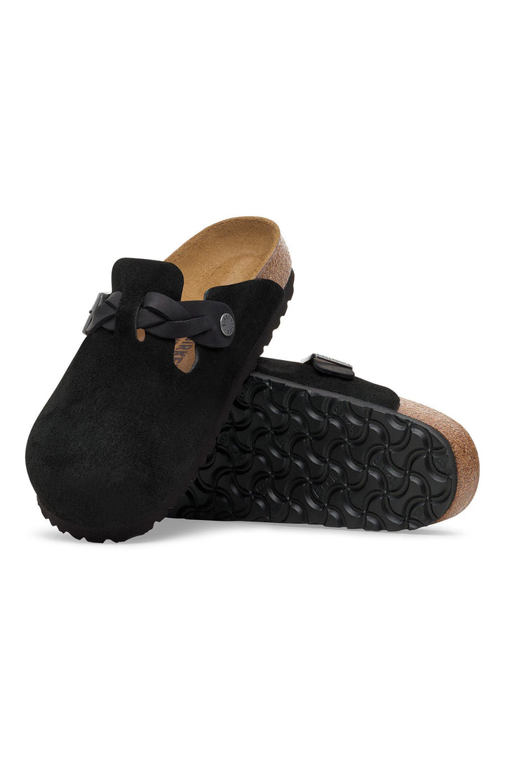 Birkenstock Boston Braided 1030561 Black Suede Leather Regular Fit Clog