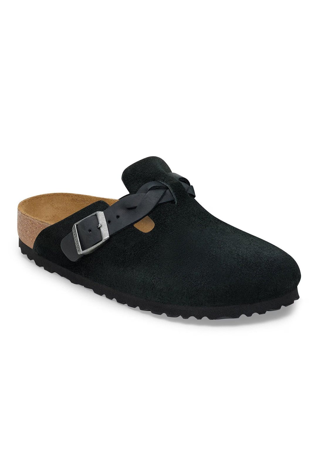 Birkenstock Boston Braided 1030561 Black Suede Leather Regular Fit Clog