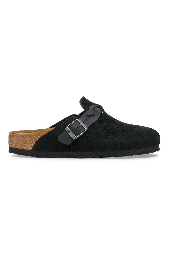 Birkenstock Boston Braided 1030561 Black Suede Leather Regular Fit Clog