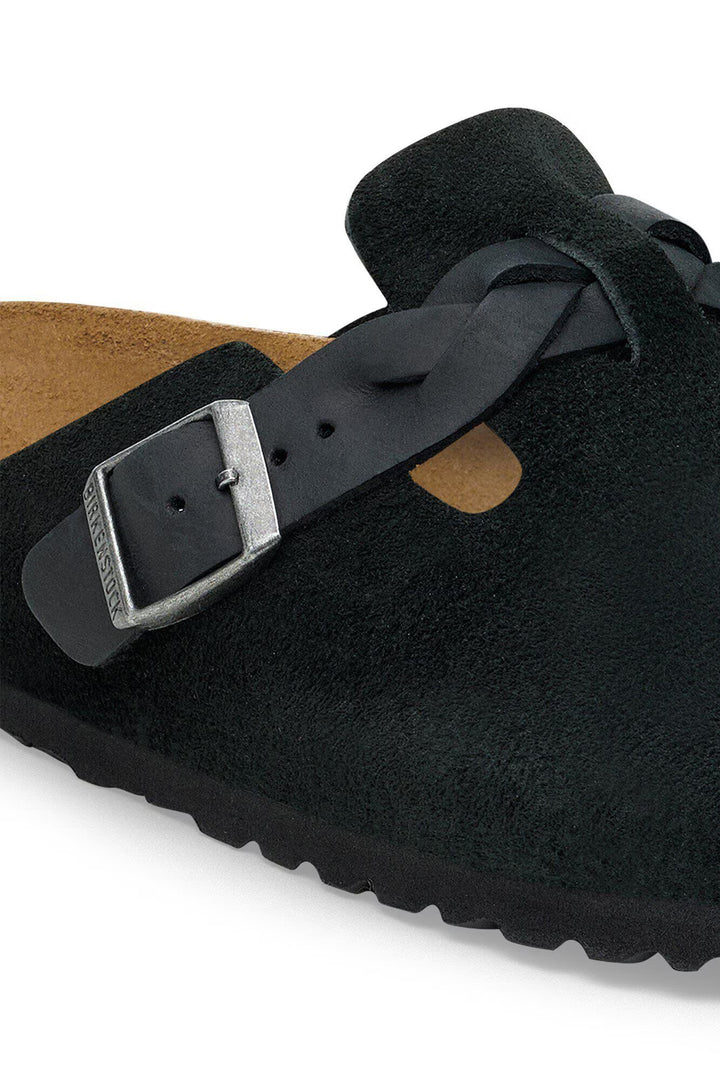 Birkenstock Boston Braided 1030561 Black Suede Leather Regular Fit Clog