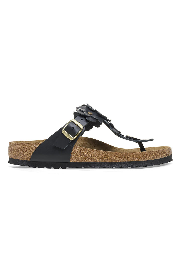 Birkenstock Gizeh Flower Embellishment Sandal Black Leather Regular Fit 1026693 - Shirley Allum Boutique