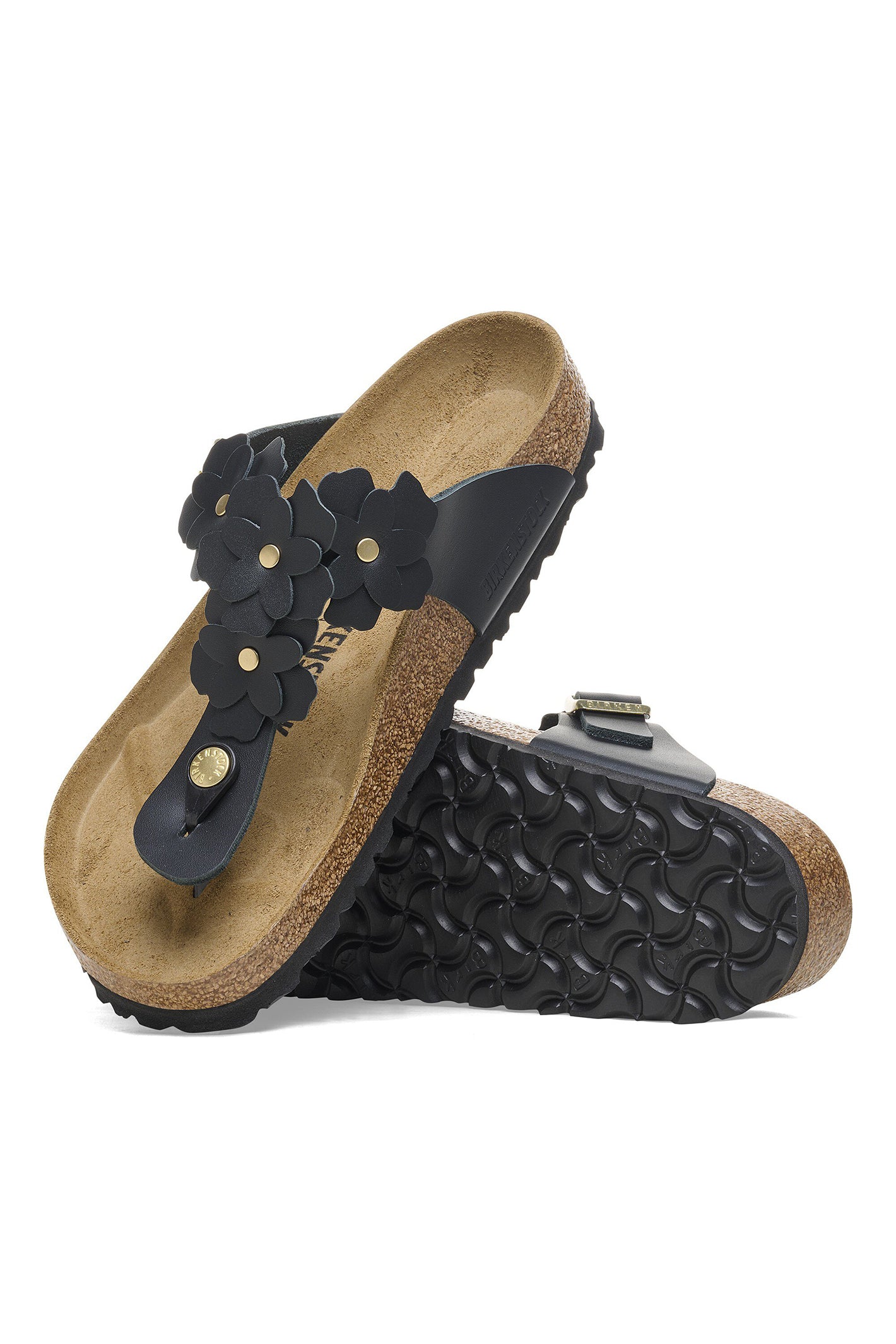 Birkenstock Gizeh Flower Embellishment Sandal Black Leather