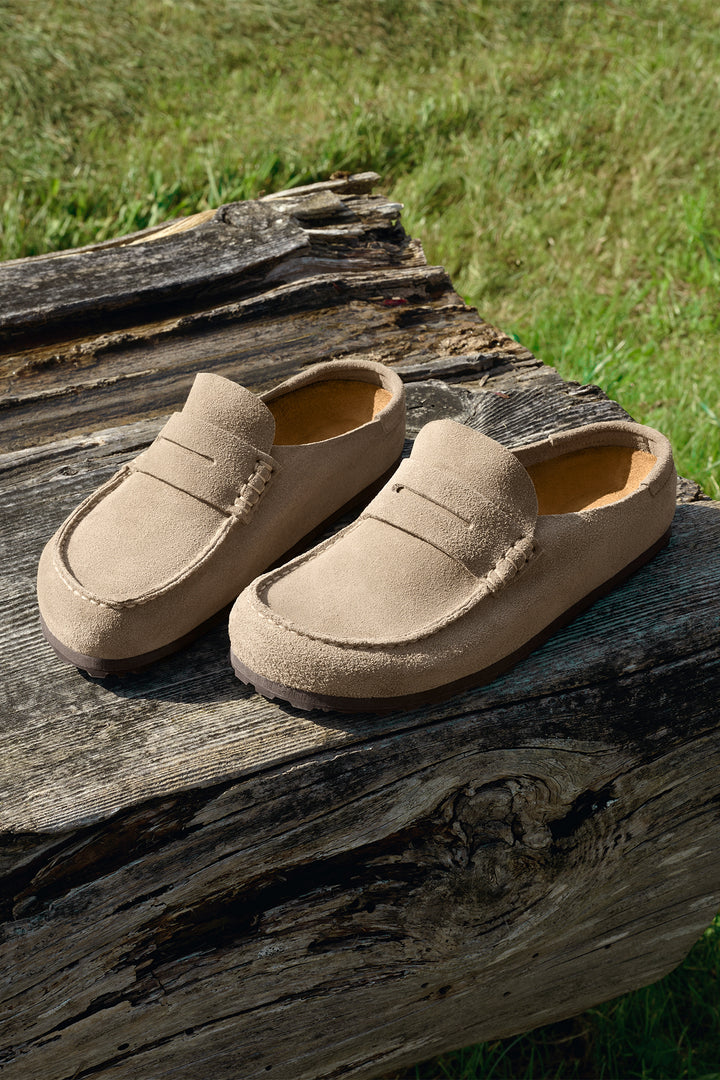 Birkenstock Naples Wrapped 1029710 Taupe Suede Narrow Fit Clog