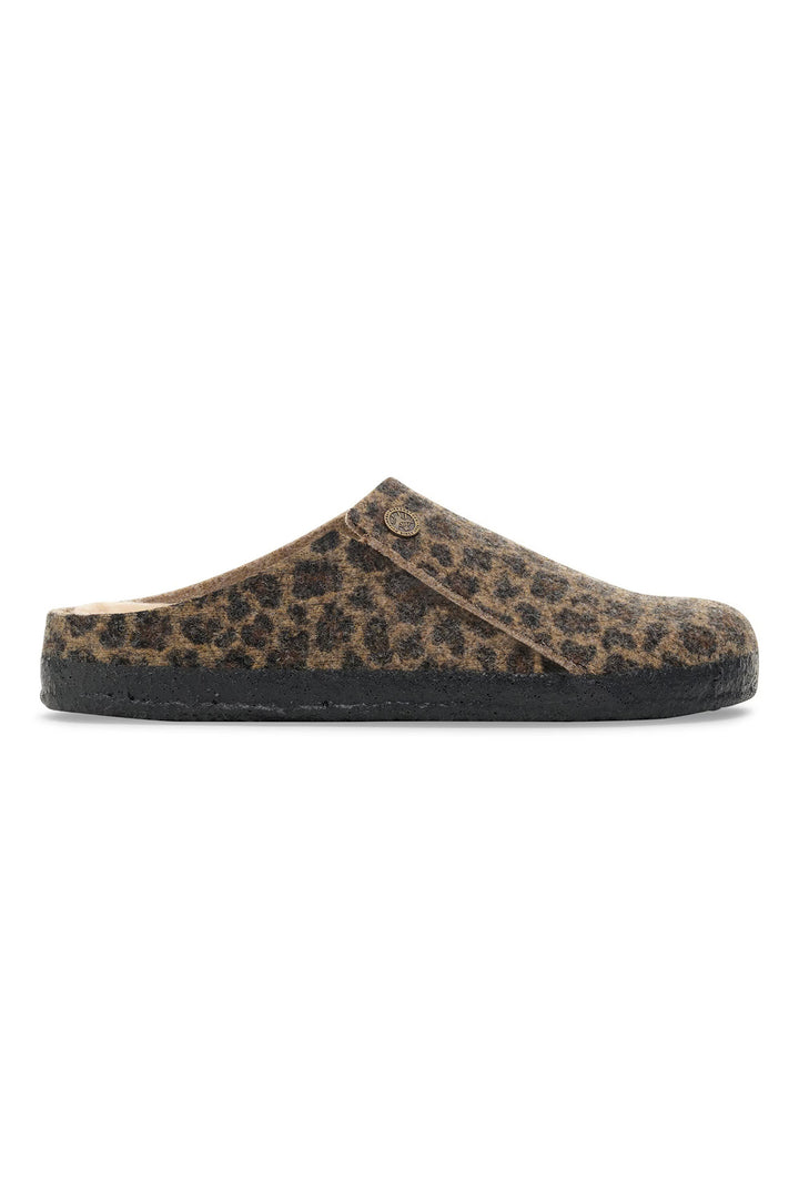Brown leopard print slipper on a white background