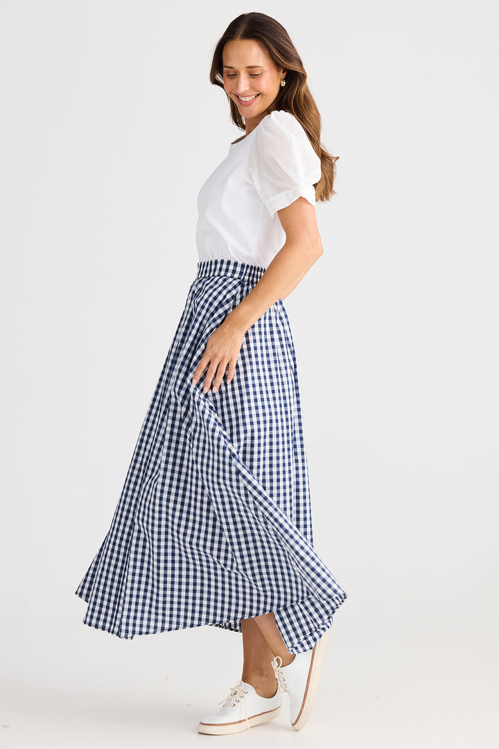 Brave+True BT25384-1 Lucy Navy Gingham Skirt