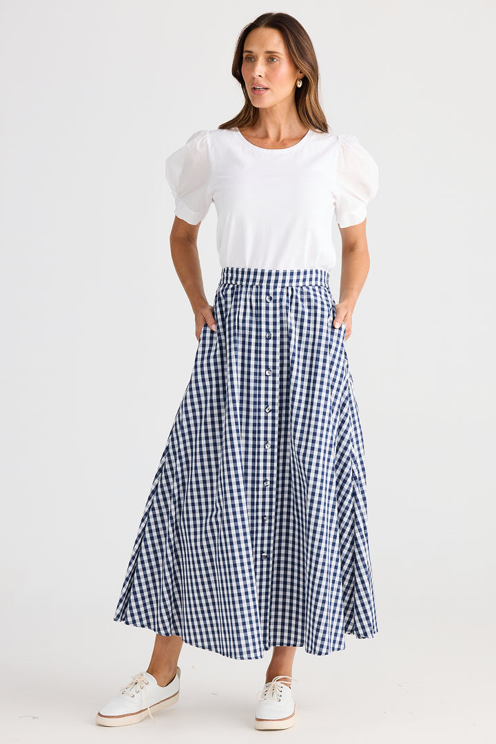 Brave+True BT25384-1 Lucy Navy Gingham Skirt