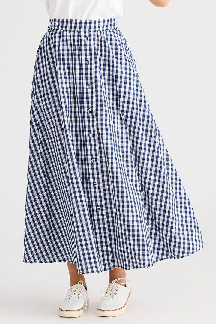 Brave+True BT25384-1 Lucy Navy Gingham Skirt