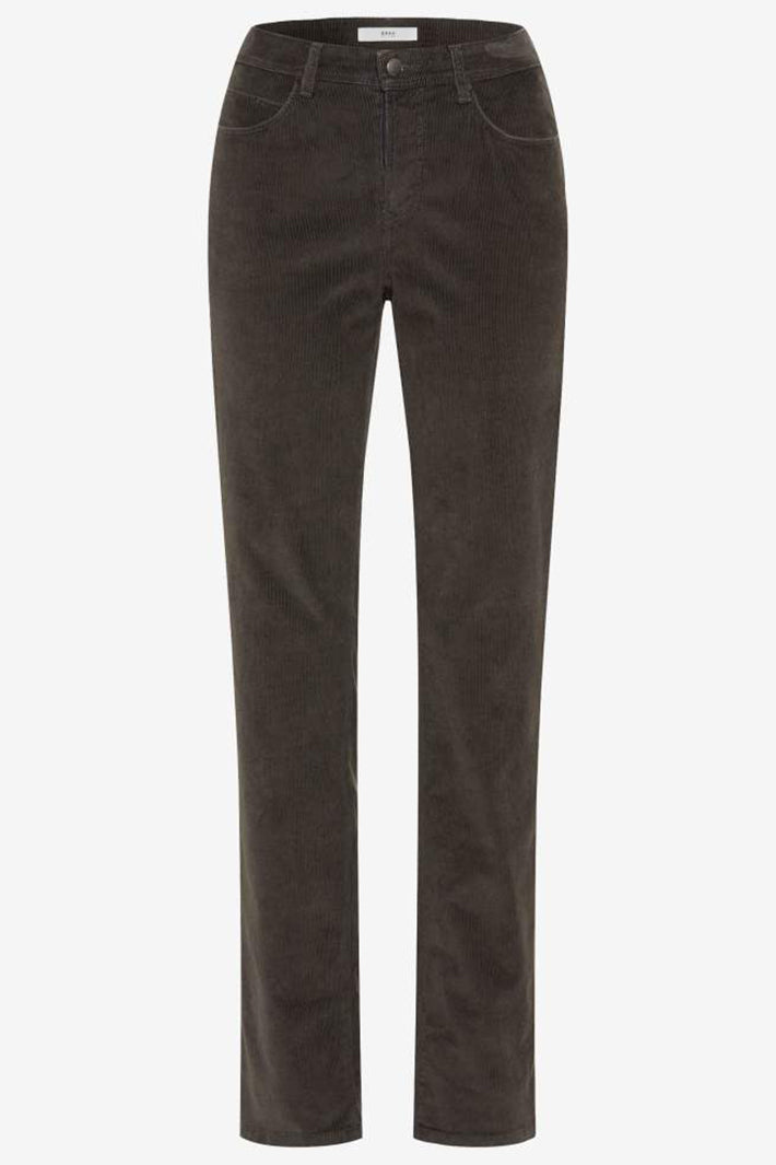 Grey corduroy pants on a white background