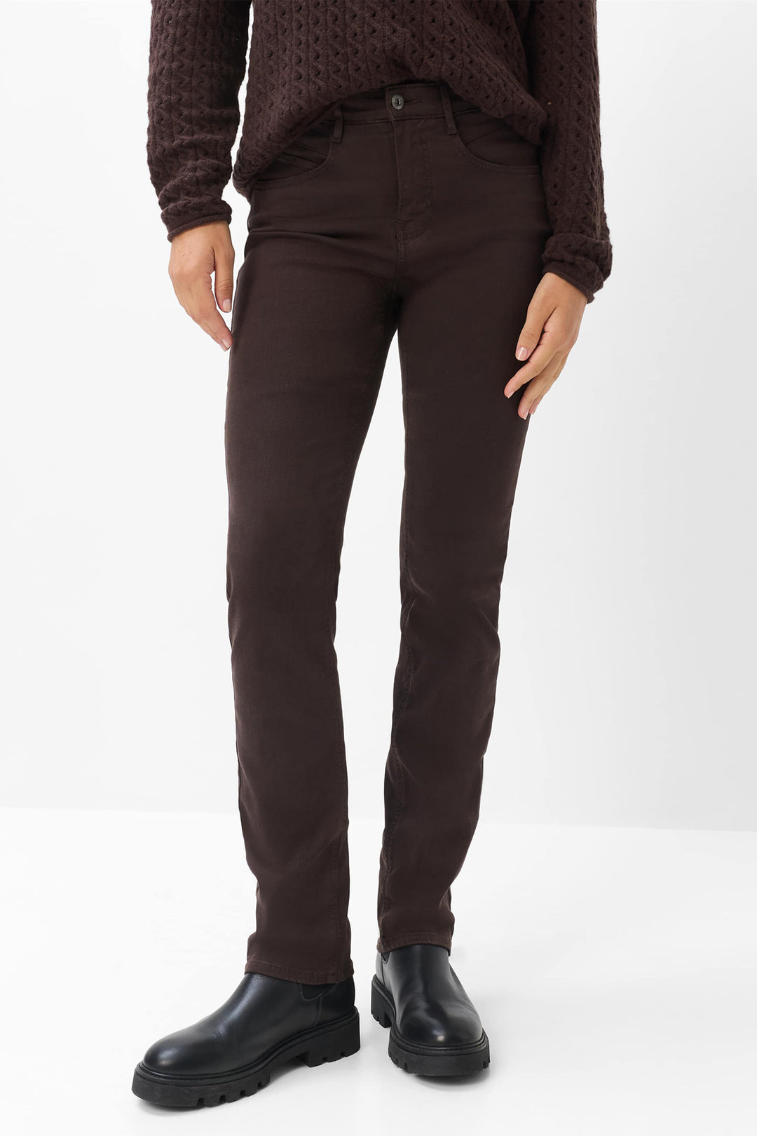 Brax Carola brown corduroy trousers, detail view