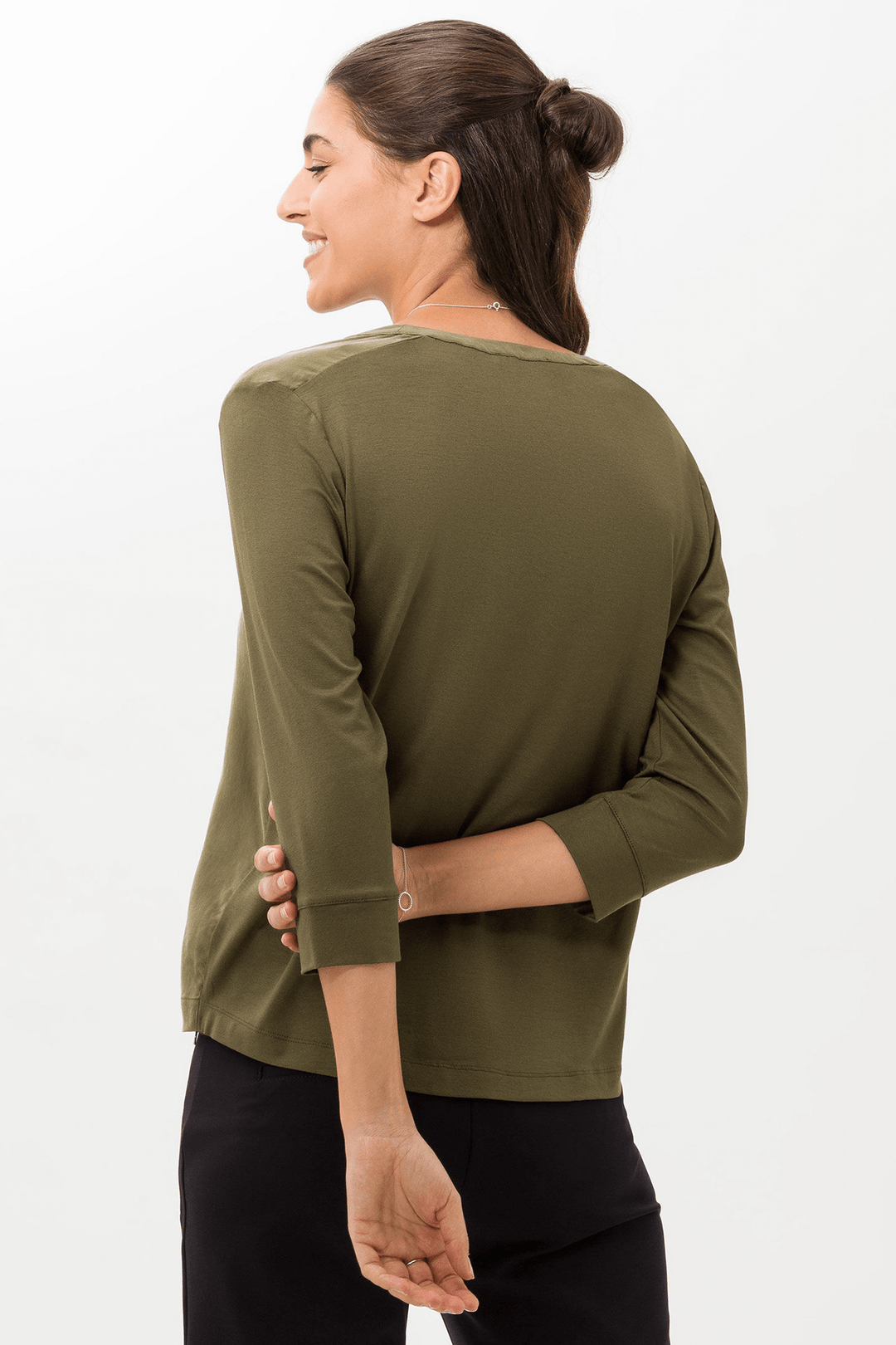 Brax Clarissa 33-6508 90617700 34 Olive Green Split Neck Top - Shirley Allum Boutique