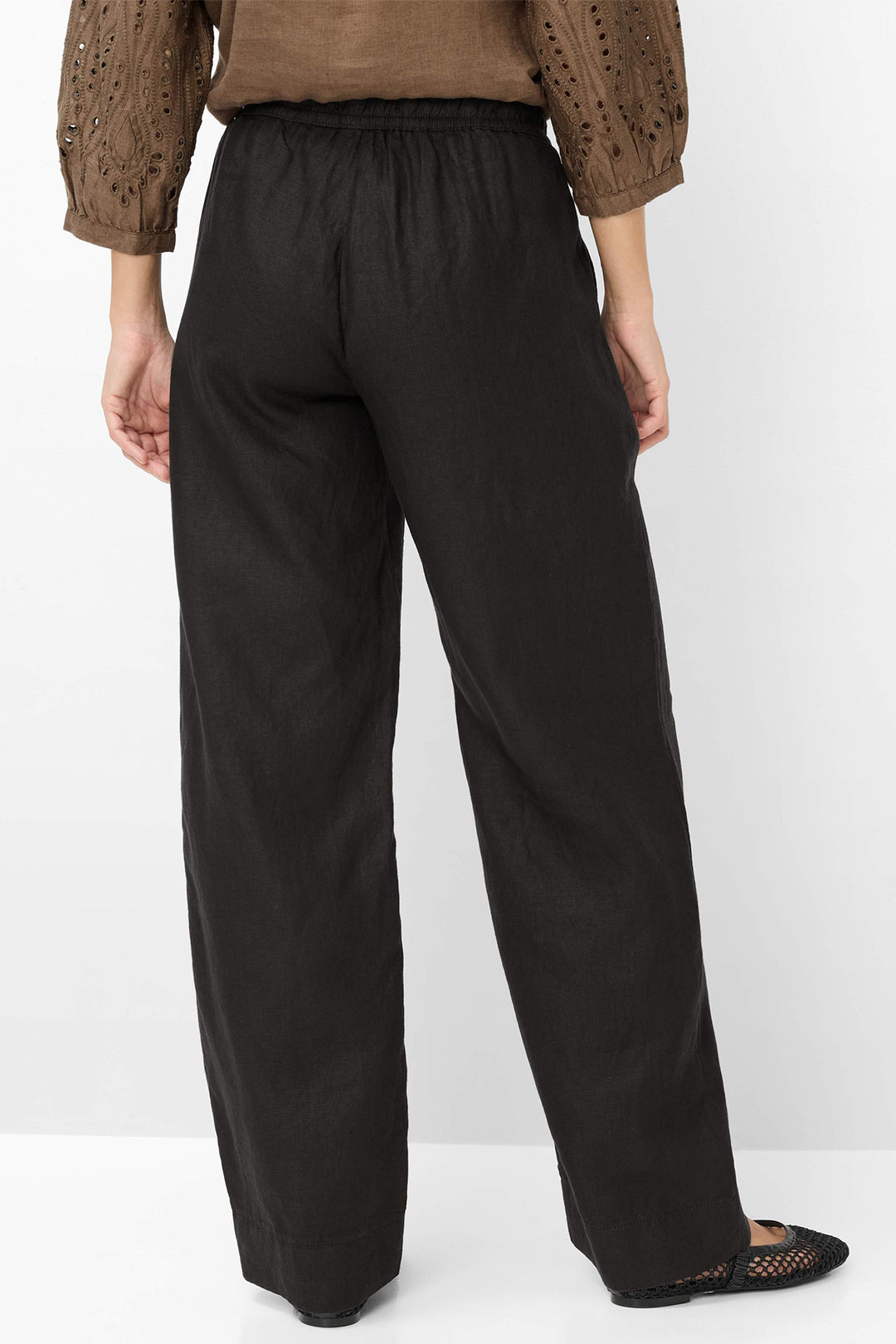 Brax Farina 09-2202 09885020 02 Black Linen Drawstring Waist Trousers