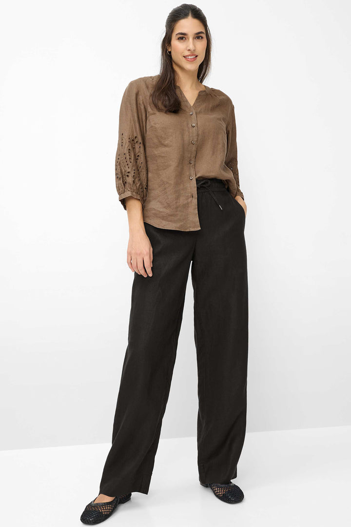 Brax Farina 09-2202 09885020 02 Black Linen Drawstring Waist Trousers