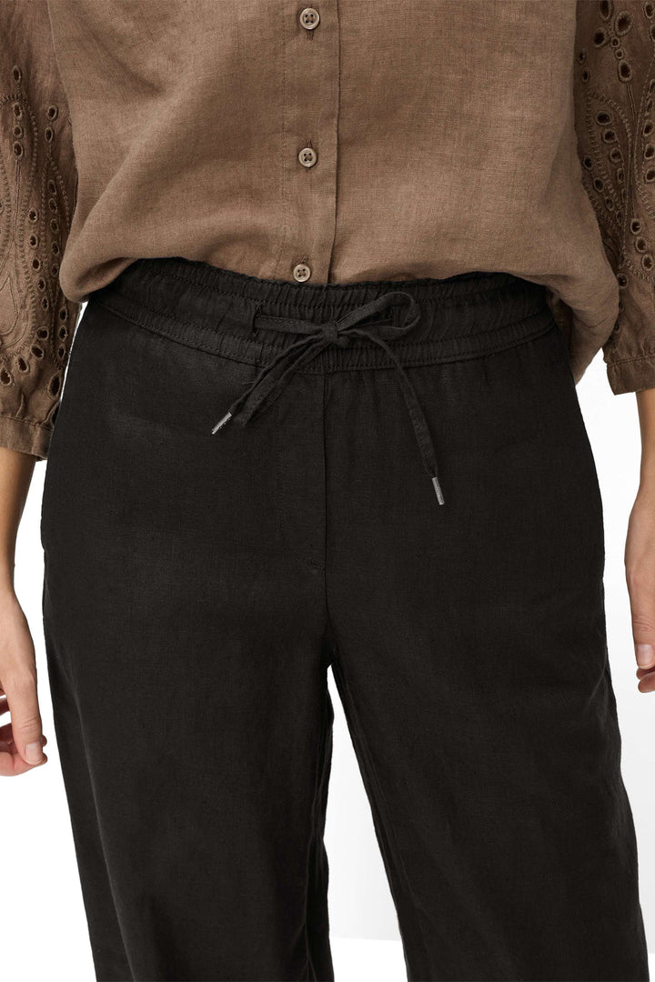 Brax Farina 09-2202 09885020 02 Black Linen Drawstring Waist Trousers