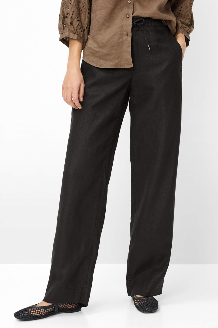 Brax Farina 09-2202 09885020 02 Black Linen Drawstring Waist Trousers