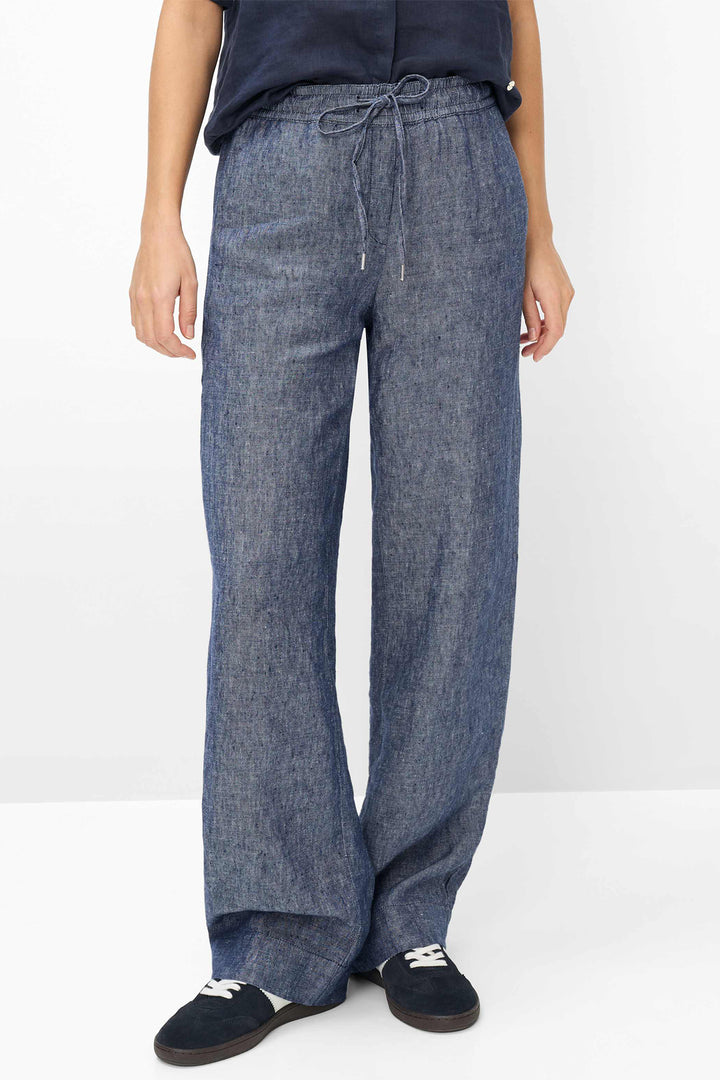 Brax Farina 09-2202 09885020 20 Dark Blue Linen Drawstring Waist Trousers