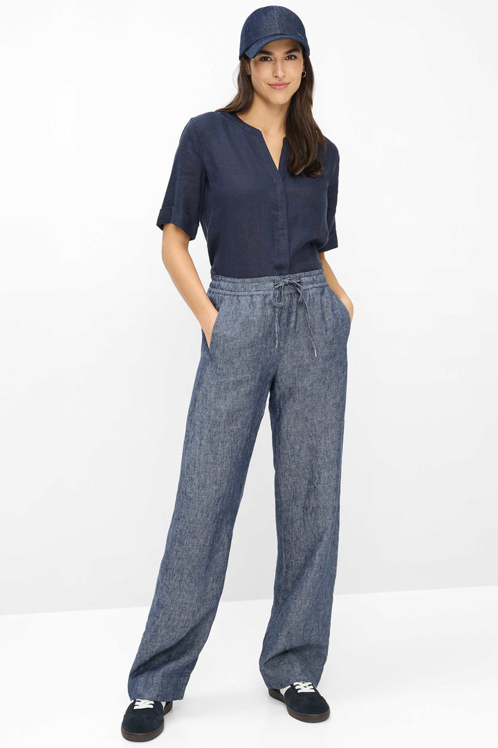 Brax Farina 09-2202 09885020 20 Dark Blue Linen Drawstring Waist Trousers