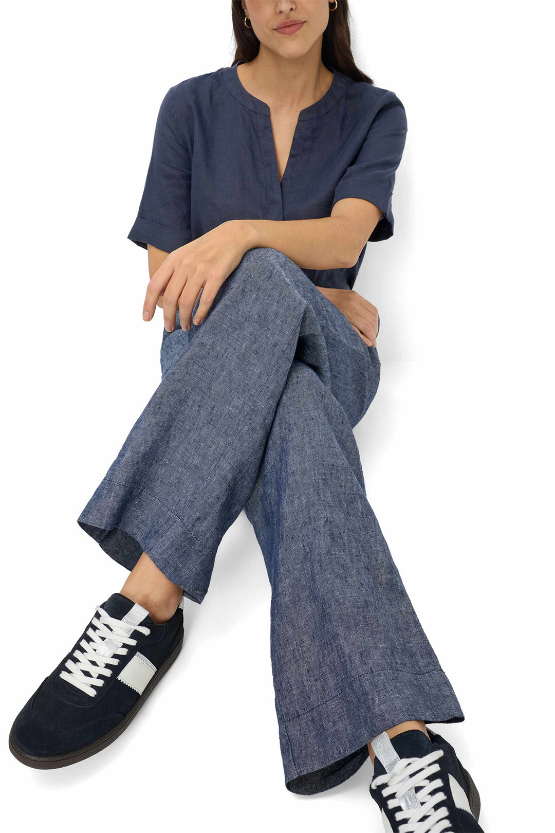 Brax Farina 09-2202 09885020 20 Dark Blue Linen Drawstring Waist Trousers