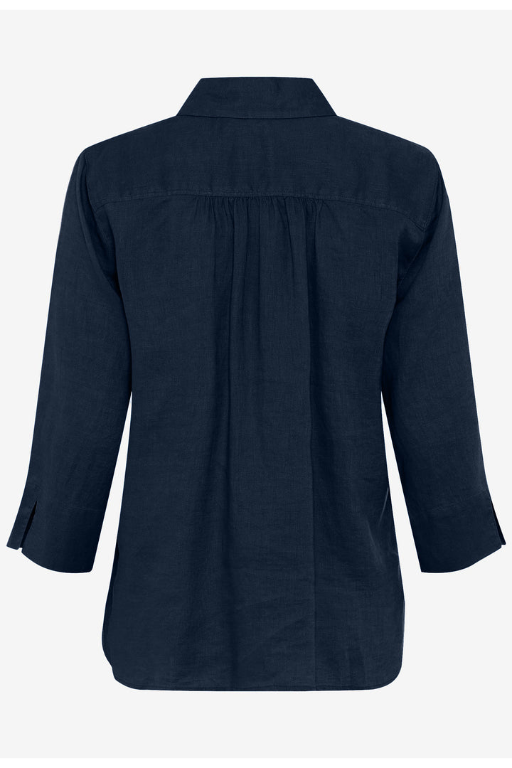 Brax Shirt Vicki Navy Pure Linen 41-7038 094110200 22 - Shirley Allum Boutique