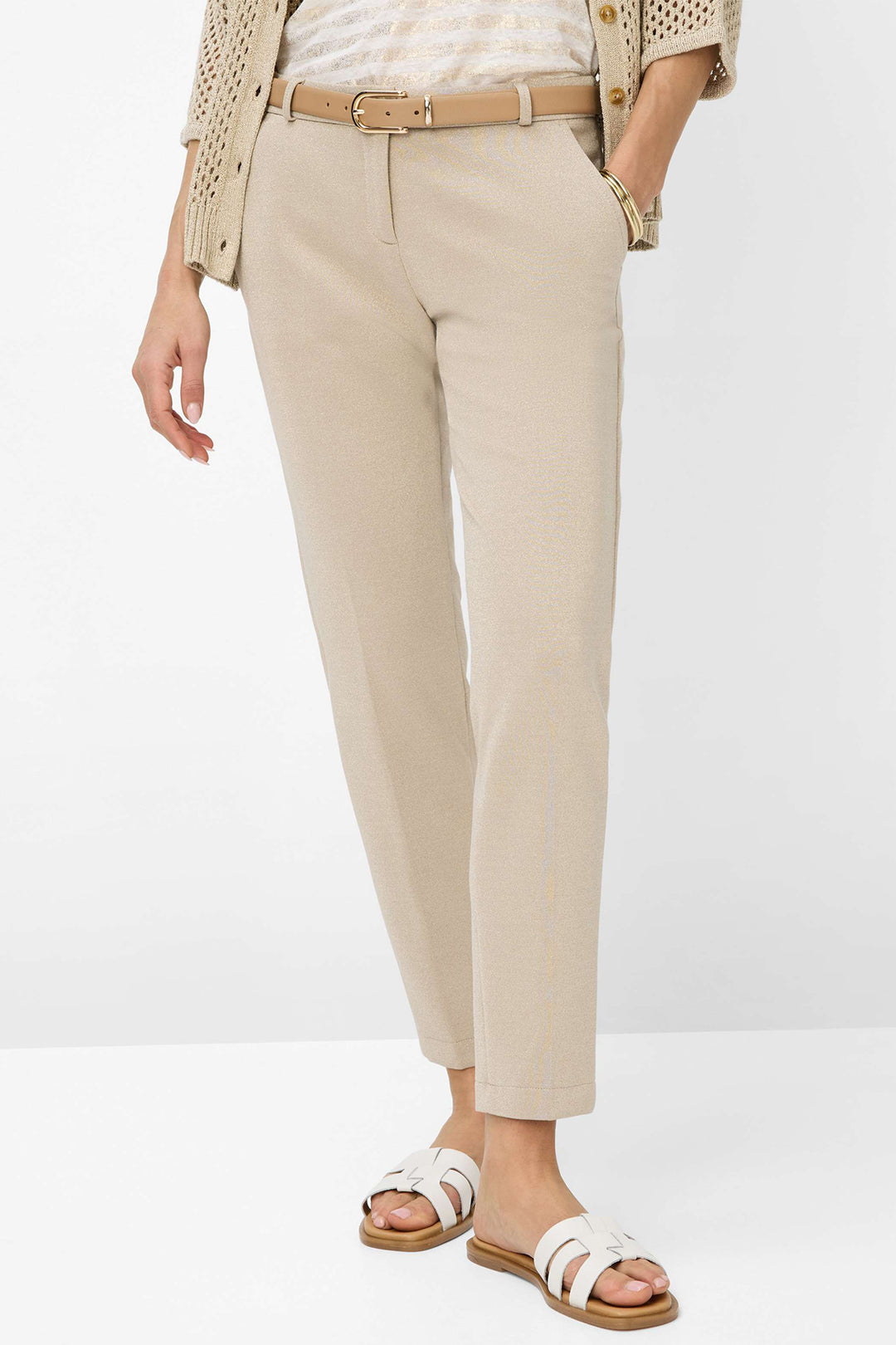 Brax Trousers Maron 76-5058 09212320 54 Pull-On Minimal Houndstooth Beige - Shirley Allum Boutique