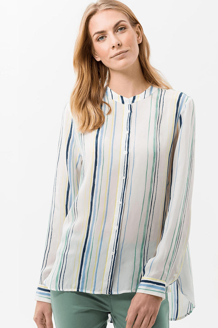 Brax Val 44-9747 37 Blue Stripe Blouse - Shirley Allum Boutique