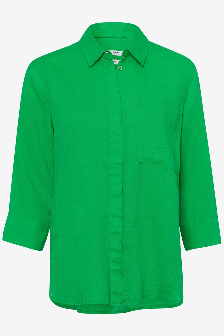 Brax Vicki 44-7038 94110200 33 Apple Green Long Sleeve Linen Shirt - Shirley Allum Boutique