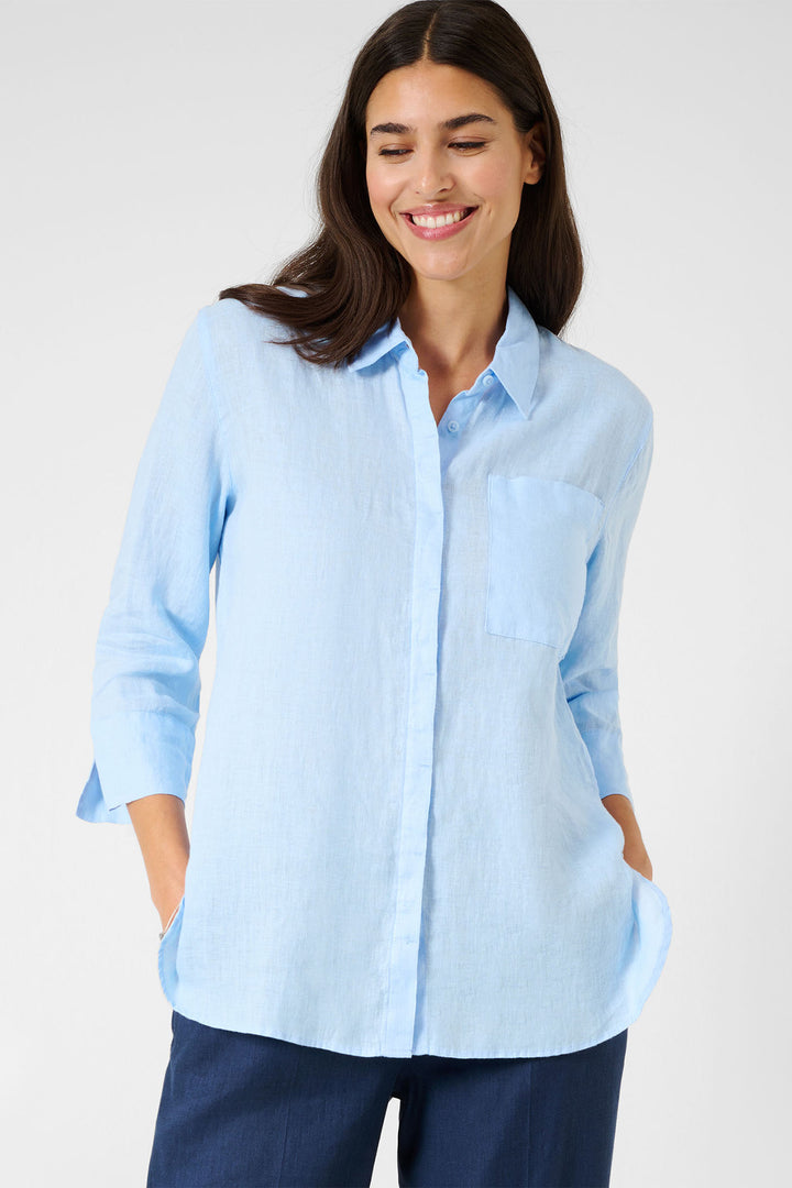 Brax Vicki 44-7038 94110200 27 Blush Blue Long Sleeve Linen Shirt - Shirley Allum Boutique