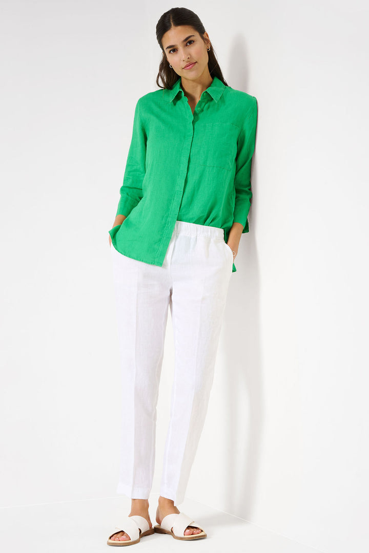 Brax Vicki 44-7038 94110200 33 Apple Green Long Sleeve Linen Shirt - Shirley Allum Boutique