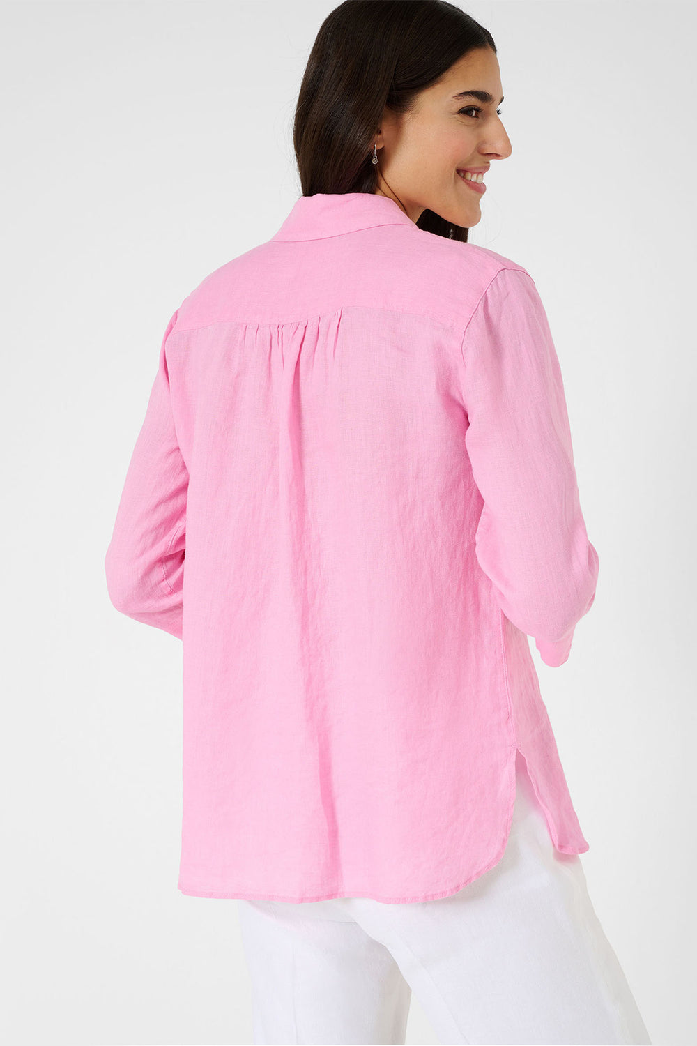 Brax Vicki 44-7038 94110200 48 Rosa Pink Long Sleeve Linen Shirt - Shirley Allum Boutique