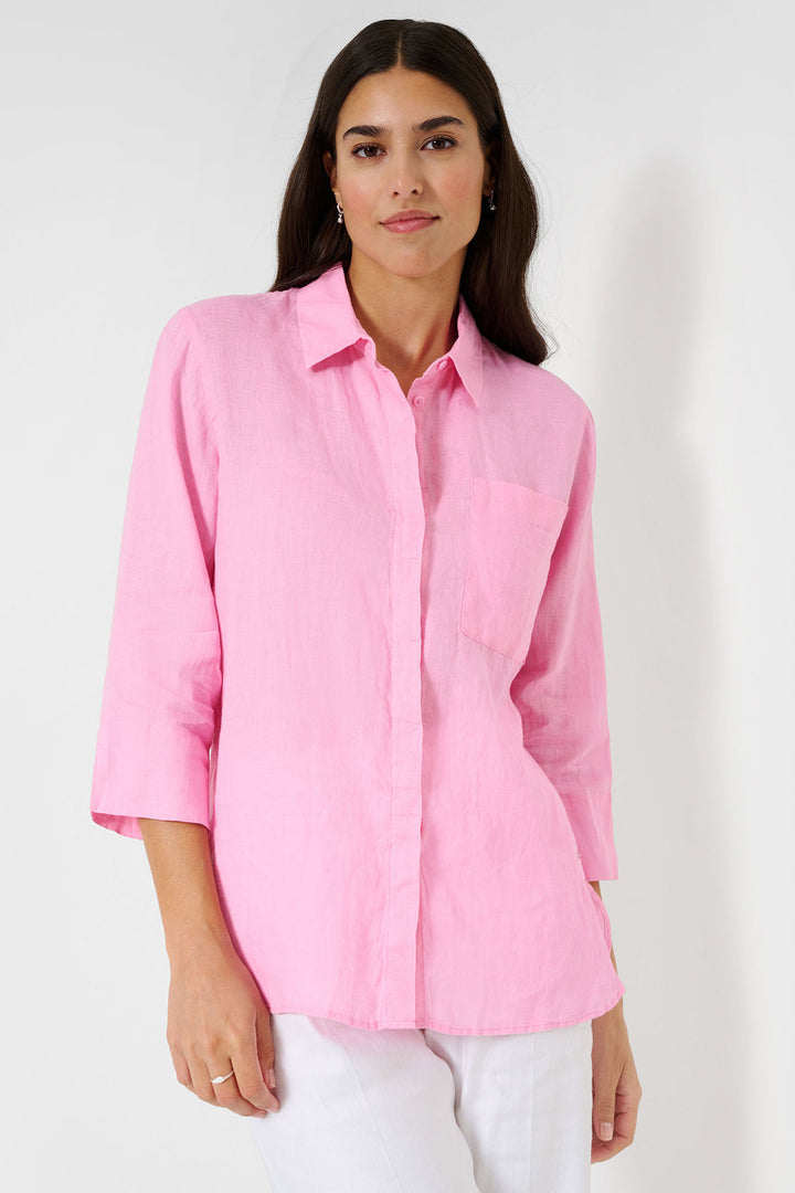 Brax Vicki 44-7038 94110200 48 Rosa Pink Long Sleeve Linen Shirt - Shirley Allum Boutique