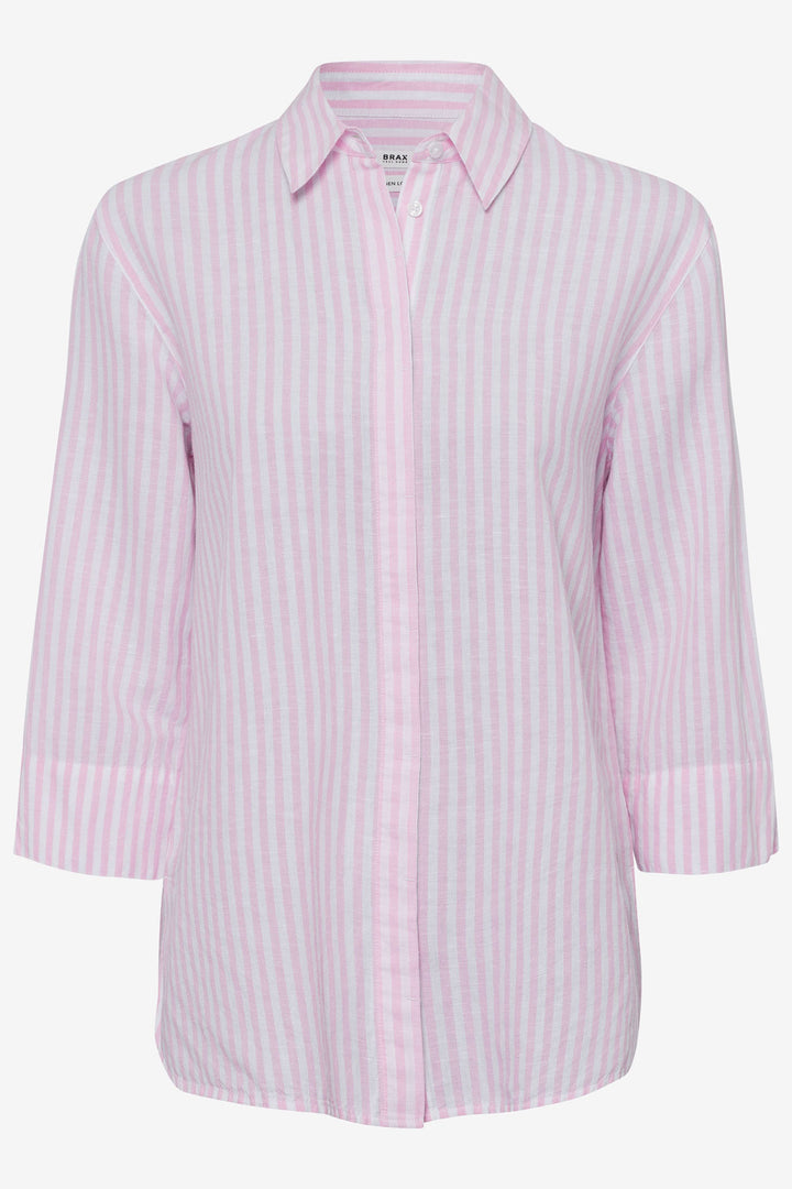 Brax Vicki 44-7568 94120200 48 Rosa Pink Stripe Linen Mix Shirt - Shirley Allum Boutique