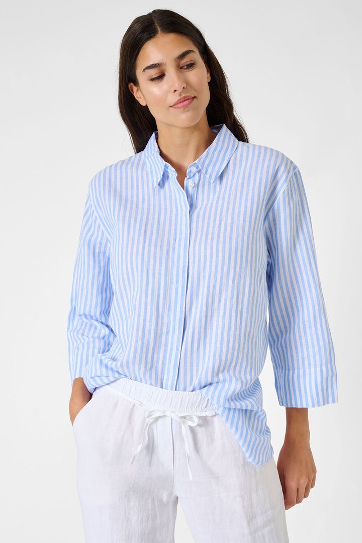 Brax Vicki 44-7568 94120200 27 Blush Blue Stripe Linen Mix Shirt - Shirley Allum Boutique