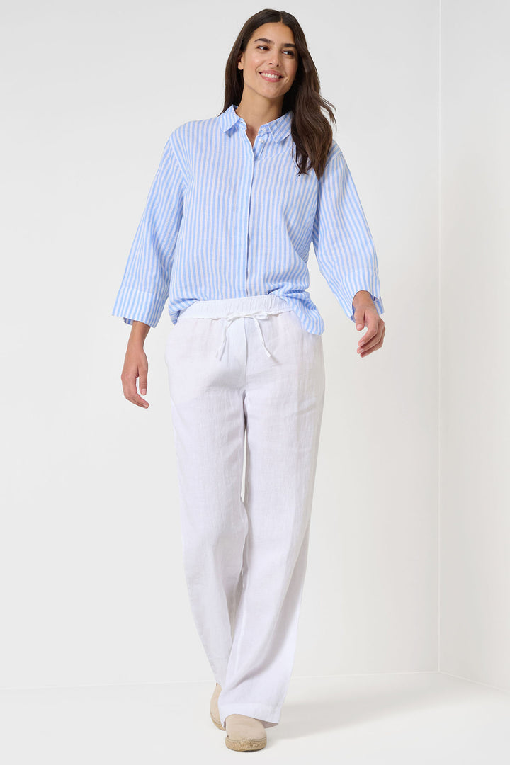 Brax Vicki 44-7568 94120200 27 Blush Blue Stripe Linen Mix Shirt - Shirley Allum Boutique