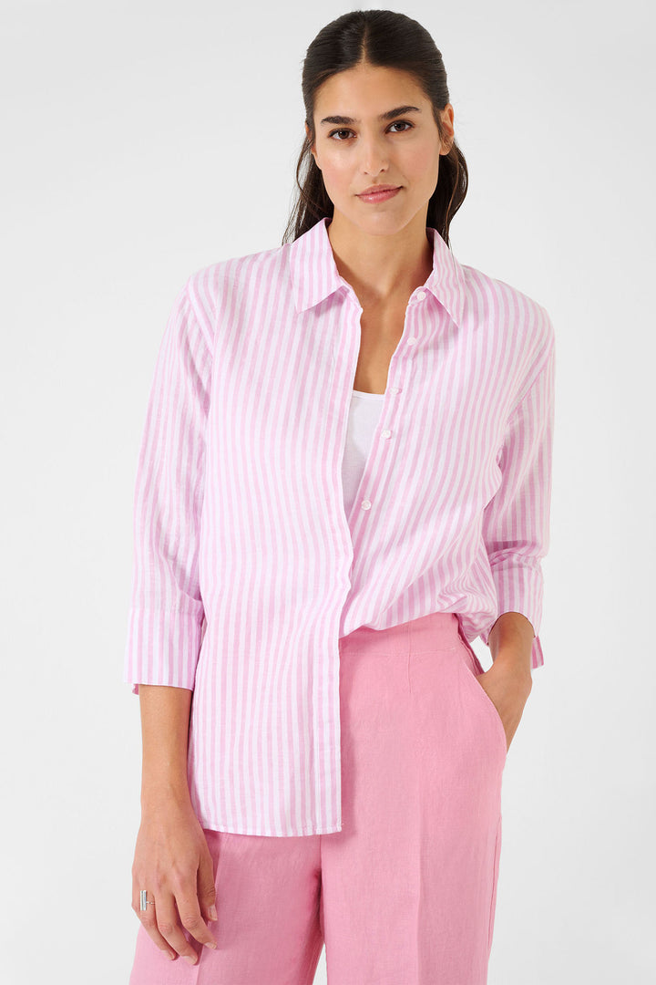 Brax Vicki 44-7568 94120200 48 Rosa Pink Stripe Linen Mix Shirt - Shirley Allum Boutique
