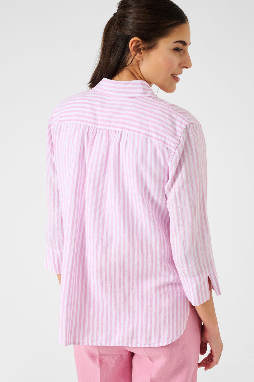 Brax Vicki 44-7568 94120200 48 Rosa Pink Stripe Linen Mix Shirt - Shirley Allum Boutique