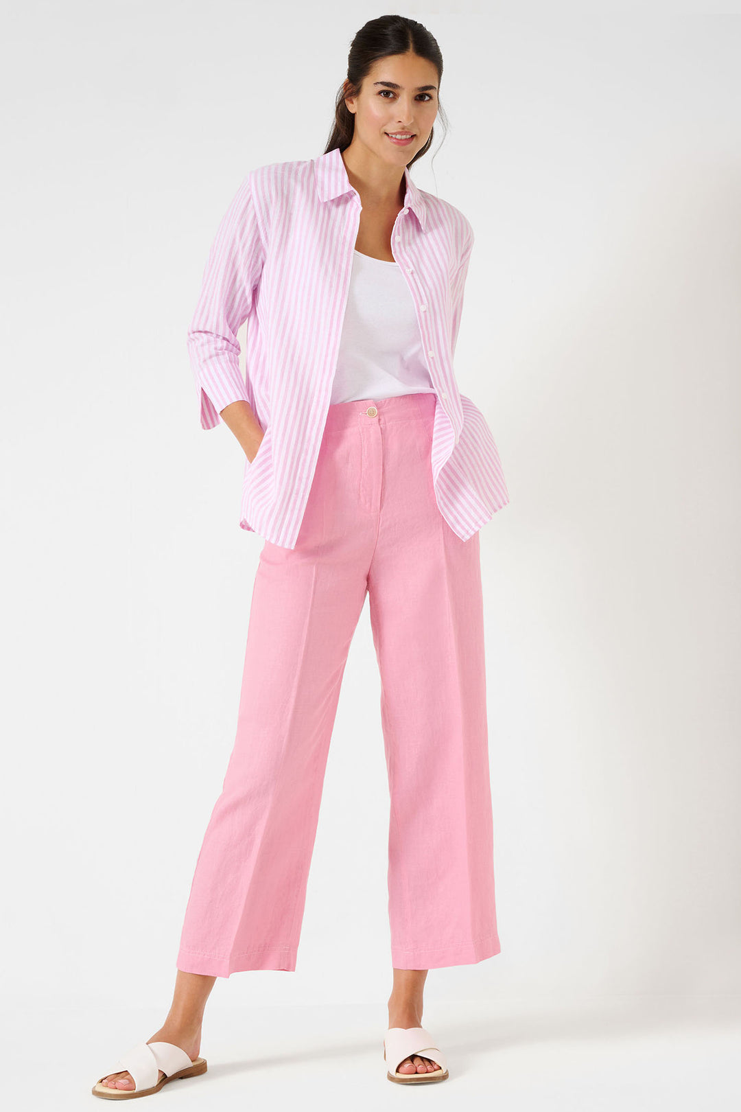 Brax Vicki 44-7568 94120200 48 Rosa Pink Stripe Linen Mix Shirt - Shirley Allum Boutique