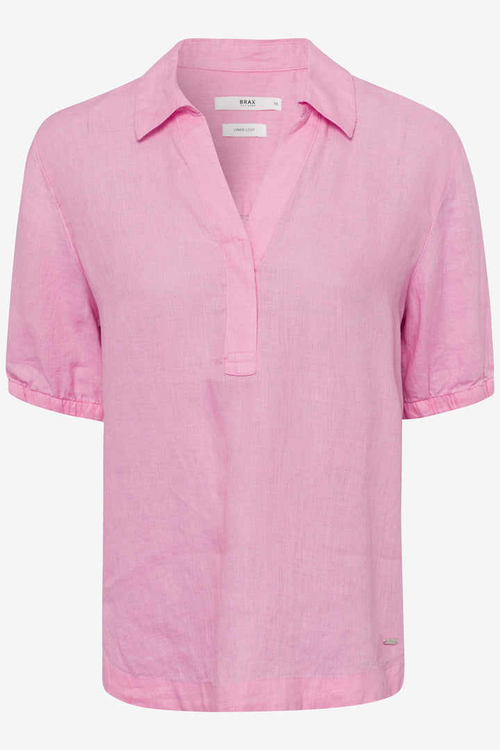 Brax Vio 44-7038 94131000 48 Rosa Pink Short Sleeve Linen Top - Shirley Allum Boutique