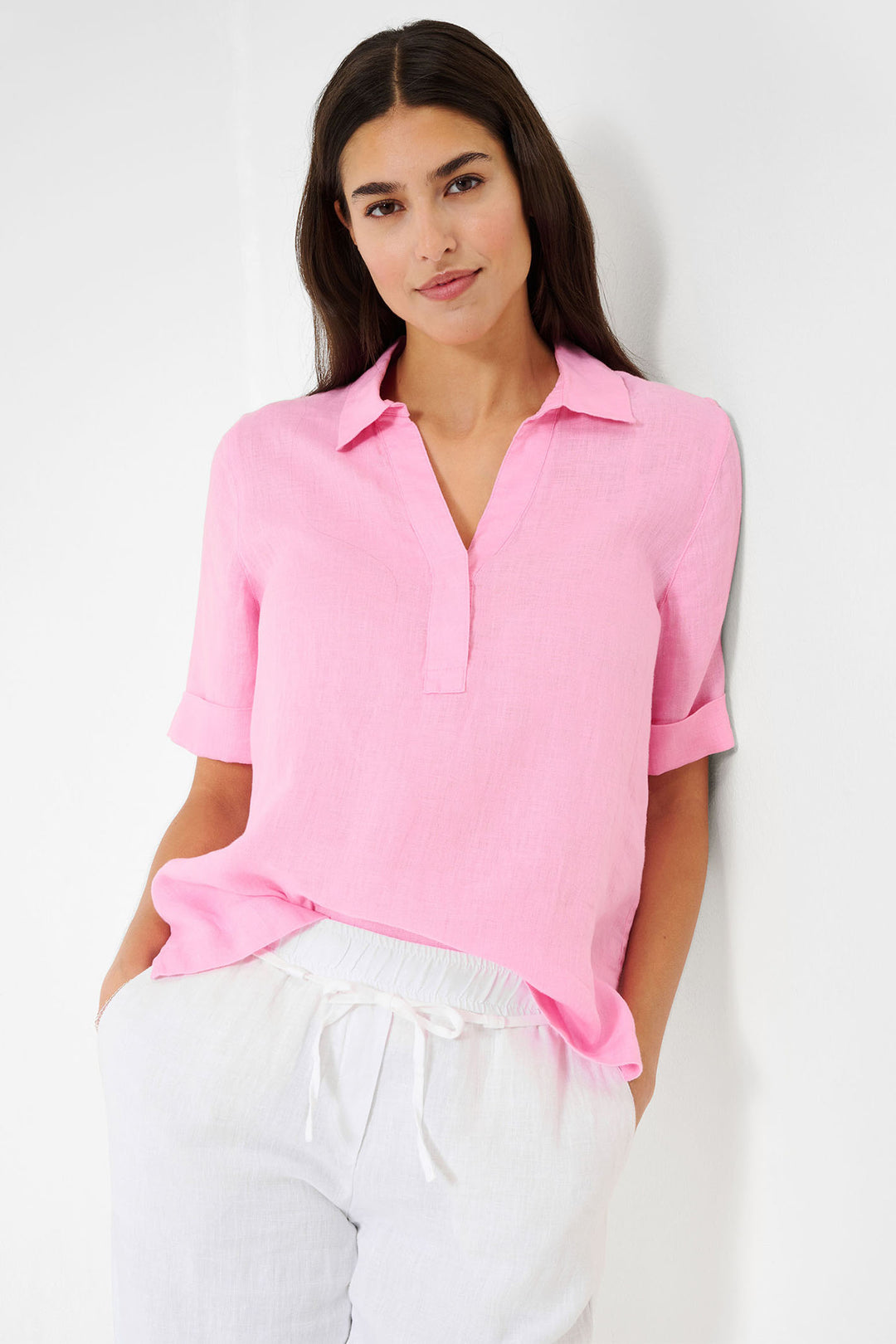 Brax Vio 44-7038 94131000 48 Rosa Pink Short Sleeve Linen Top - Shirley Allum Boutique