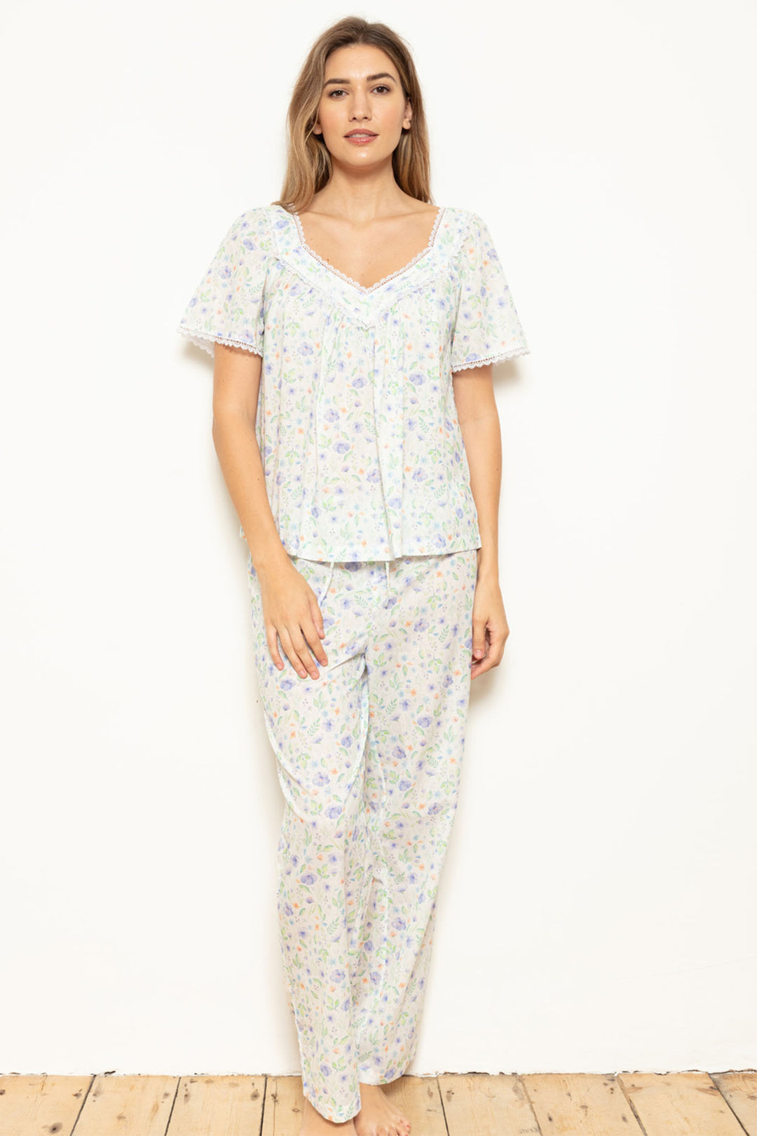 Cottonreal Elba Pansy Floral Short Sleeve Slip-On Pyjama Set - Shirley Allum Boutique