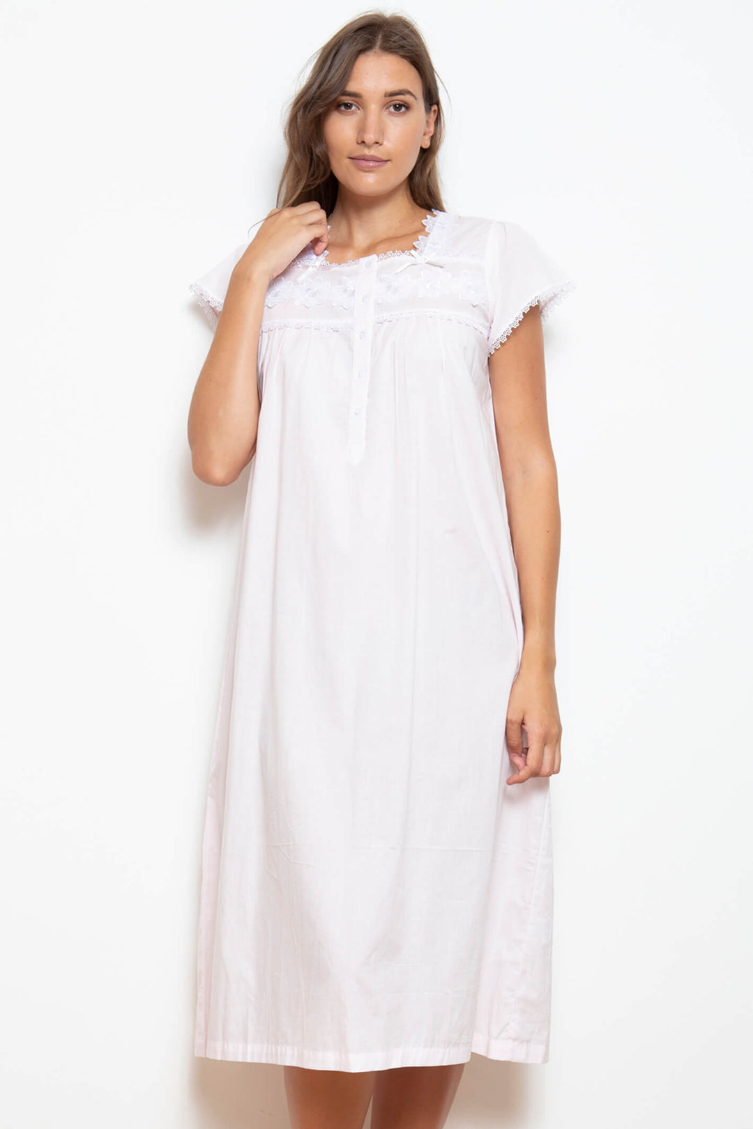 Cottonreal Hera Cotton Lawn Broderie Anglais Cap Sleeves Nightdress - Shirley Allum Boutique