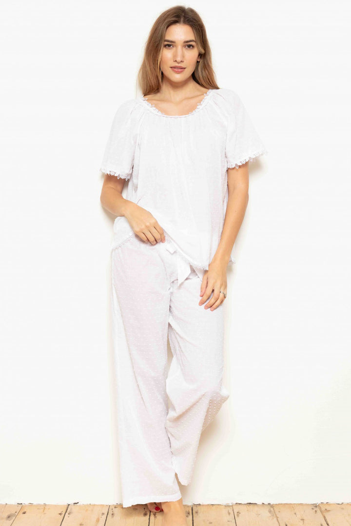 Cottonreal Lorna White Swiss Dot Short Sleeve Slip-On PJ Set - Shirley Allum Boutique