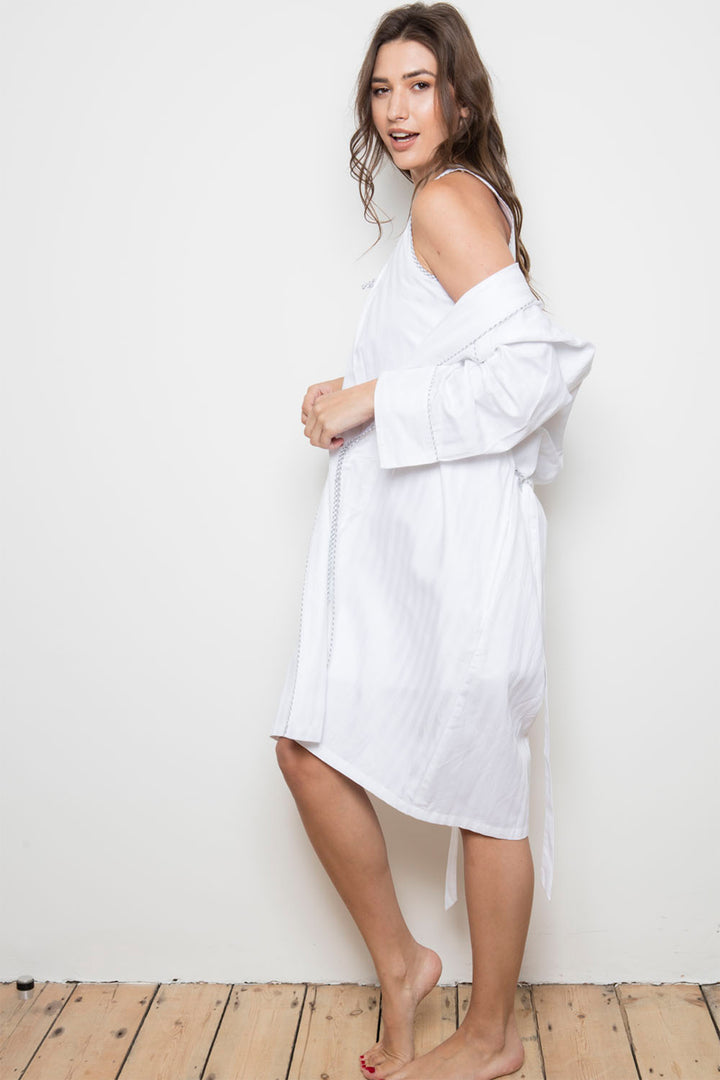 Cottonreal Shawl Robe White Shadow Stripe CRP300-C - Shirley Allum Boutique