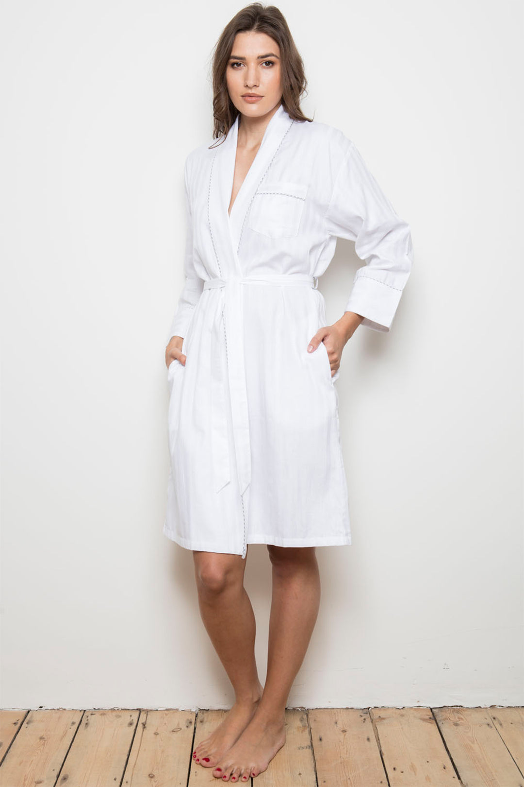 Cottonreal Shawl Robe White Shadow Stripe CRP300-C - Shirley Allum Boutique