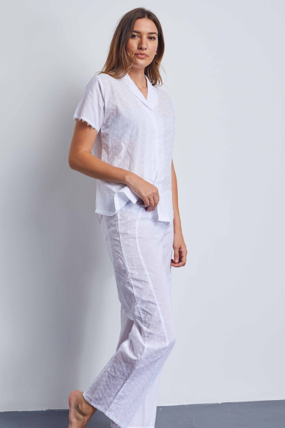 Cottonreal Tarbert Pyjama Set White Button Short Sleeve - Shirley Allum Boutique