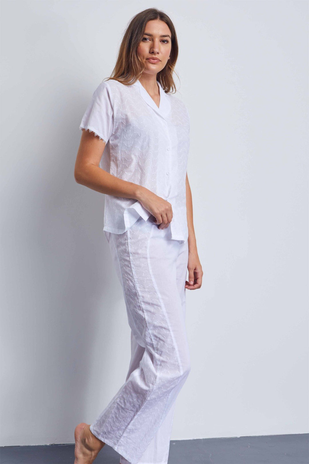 Cottonreal Tarbert Pyjama Set White Button Short Sleeve - Shirley Allum Boutique
