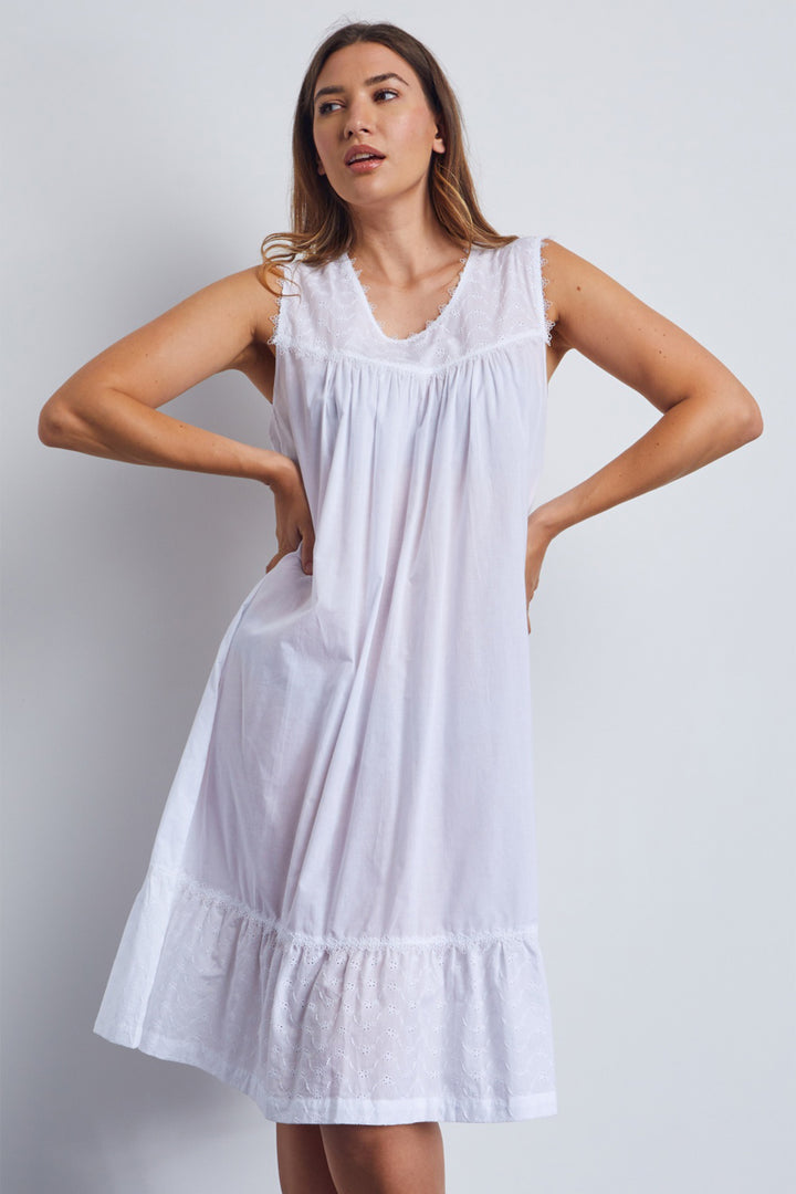 Cottonreal Tyne Nightdress White Broderie Anglais Sleeveless - Shirley Allum Boutique