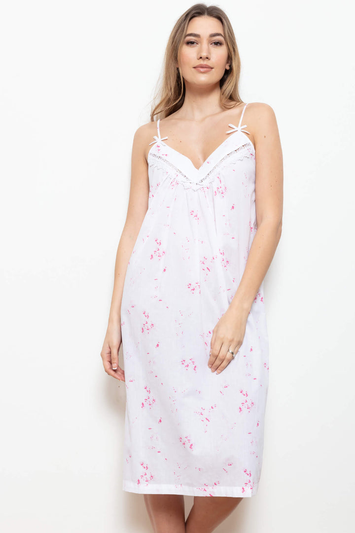 Cottonreal York Cotton Lawn Strappy Pink Flora Nightdress - Shirley Allum Boutique