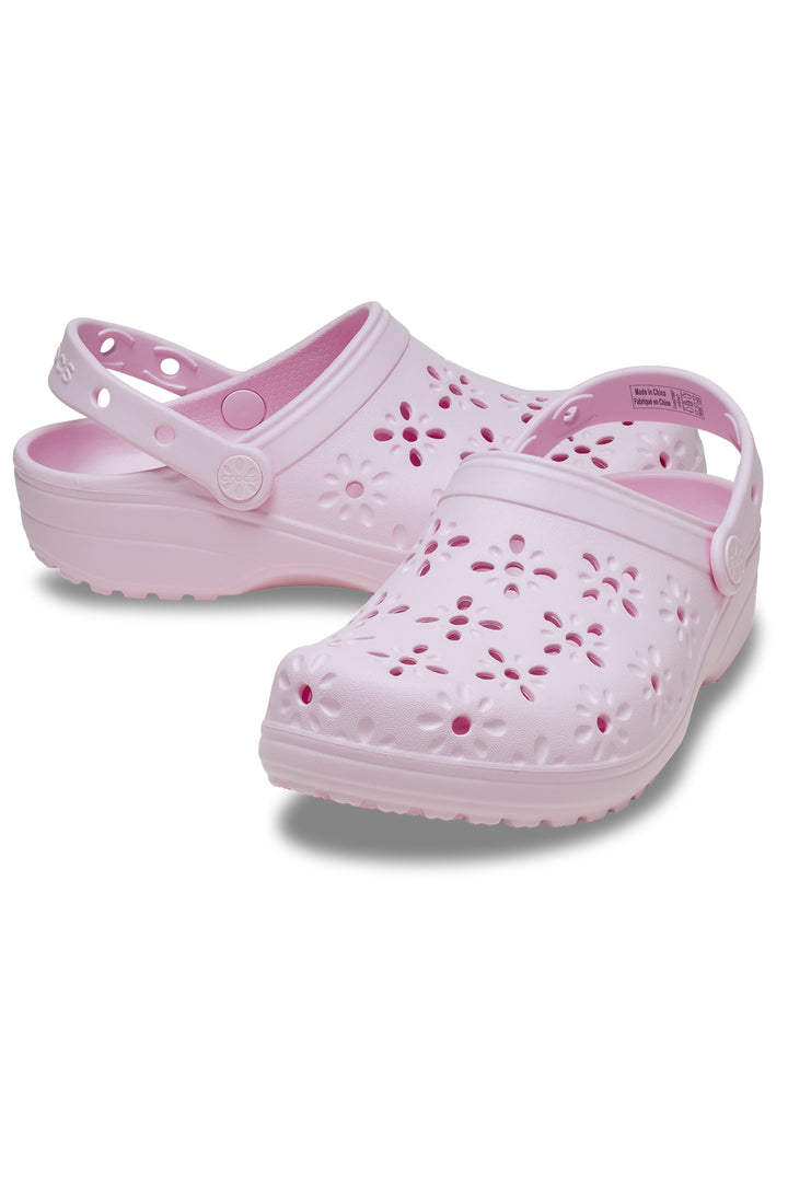 Crocs Classic Floral Cut Out Clog Pink Milk 210927-6ZW - Shirley Allum Boutique