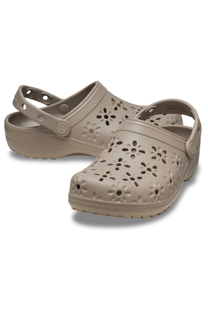 Crocs Classic Floral Cut Out Clog Taupe 210927-214 - Shirley Allum Boutique