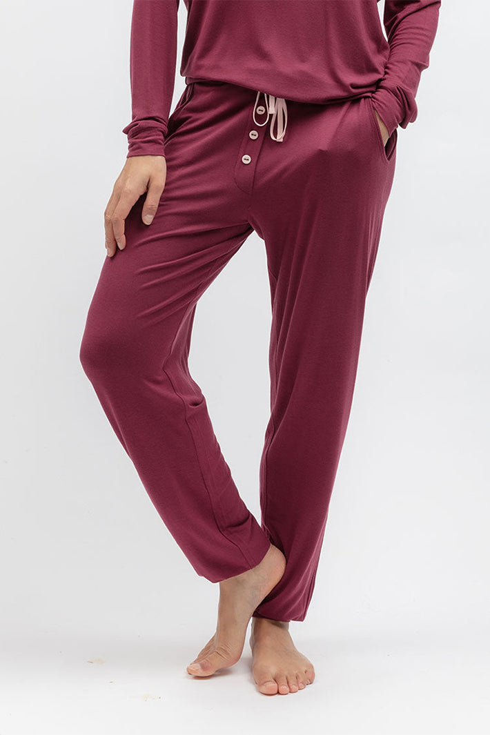 Cyberjammies 2689 Blush Botanica Berry Red Jersey Pyjama Bottoms, front view