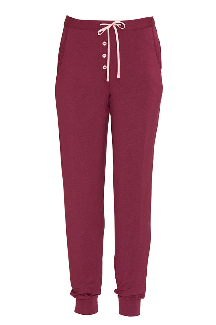 Cyberjammies 2689 Blush Botanica Berry Red Jersey Pyjama Bottoms, flat lay